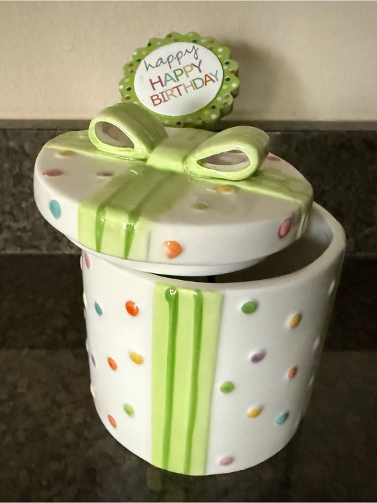 Other - Happy Birthday Ceramic Gift Treat Jar - Green Polka Dot